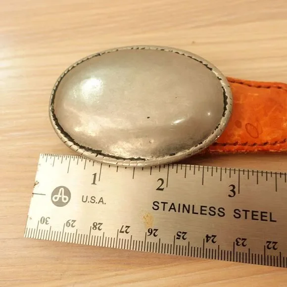 Silver Oval Buckle Belt 28 XS Small Western Brown Leather ENGLAND‎ GEORGE STUART